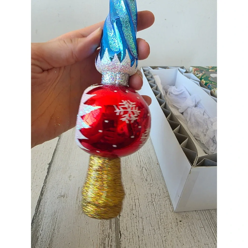 OWC old world indent icicle tree topper glass gold blue glitter Xmas tree